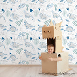 Dinosaur baby boy nursery wallpaper peel and stick removable, kids wallpaper