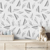 Black and white paper airplane peel and stick wallpaper removable, kids wallpaper