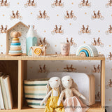 Monkeys on bikes wallpaper, baby boy nursery wallpaper peel and stick removable