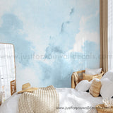 Blue watercolour background wallpaper peel and stick, baby boy nursery wallpaper peel and stick, removable wallpaper, laundry room bathroom bedroom watercolor wallpaper peel and stick