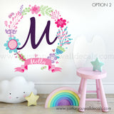 Flower Name Wall Decal, Monogram Wall Decal