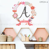 Flower Name Wall Decal, Monogram Wall Decal