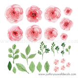 Mini Floral Wall Decals - Pink Watercolor Garden Roses