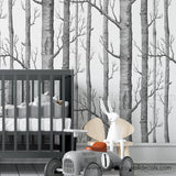 black and white birch tree peel and stick wallpaper