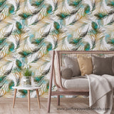 living room bird peacock feather peel and stick wallpaper removable