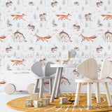 Woodland animal wallpaper, baby boy nursery wallpaper peel and stick removable, fox deer nursery wallpaper