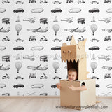black and white kids car peel and stick wallpaper