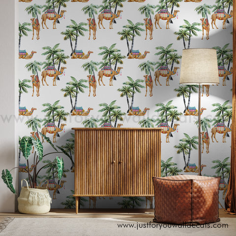 Boho Palm Tree Camel wallpaper peel and stick removable