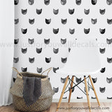black and white watercolour cat wallpaper, girls room wallpaper, cat wallpaper, peel and stick, pre-pasted wallpaper, removable