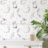 Rabbit Bunny nursery wallpaper peel and stick removable, kids wallpaper