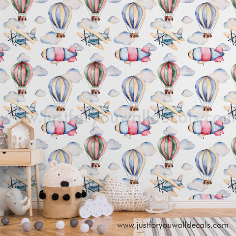 Hot air balloon wallpaper peel and stick, baby boy nursery hot air balloon wallpaper peel and stick