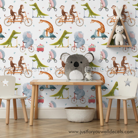 Kids animal wallpaper, baby boy nursery wallpaper peel and stick removable