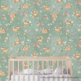 woodland animal nursery wallpaper, baby girl nursery wallpaper, deer wallpaper, vintage animal floral wallpaper, peel and stick wallpaper, removable wallpaper