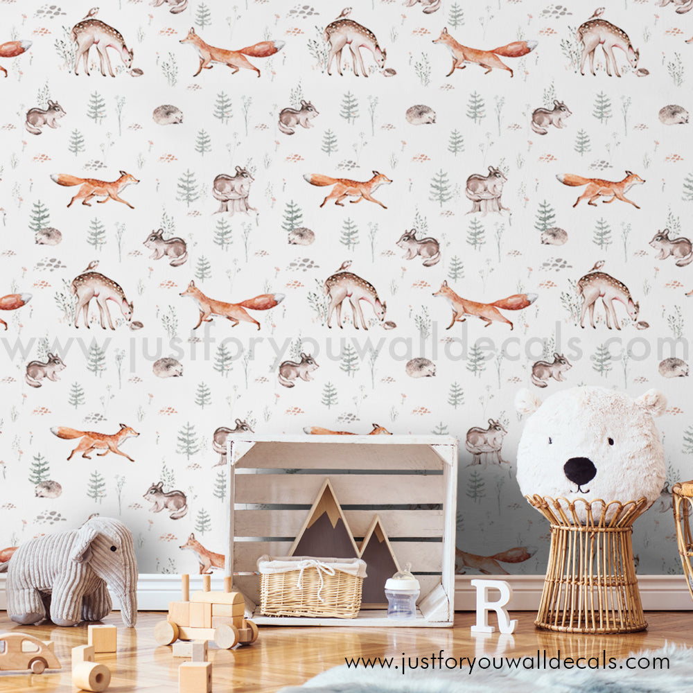 Amazoncom Kids Wallpaper Cute Woodland Animals Wallpaper Nursery  Watercolor Forest Wall Mural W  Handmade Products