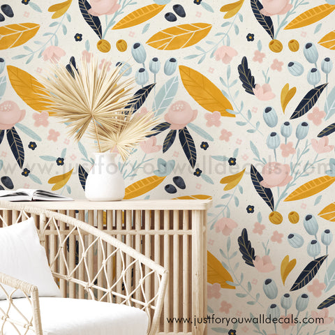 retro boho floral wallpaper peel and stick removable
