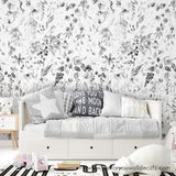 black and white girl nursery floral wallpaper peel and stick