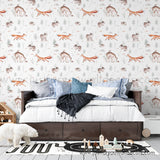 Woodland animal wallpaper, baby boy nursery wallpaper peel and stick removable, fox deer nursery wallpaper