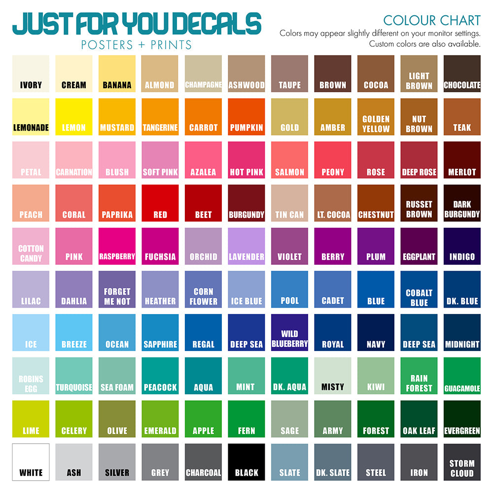 Sample Color Chart – Just For You Wall Decals, Removable Wallpaper