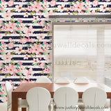 Modern Floral with flamingos and stripes peel and stick wallpaper removable