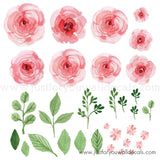 Floral Wall Decals - Pink Watercolor Garden Roses **Half Set**