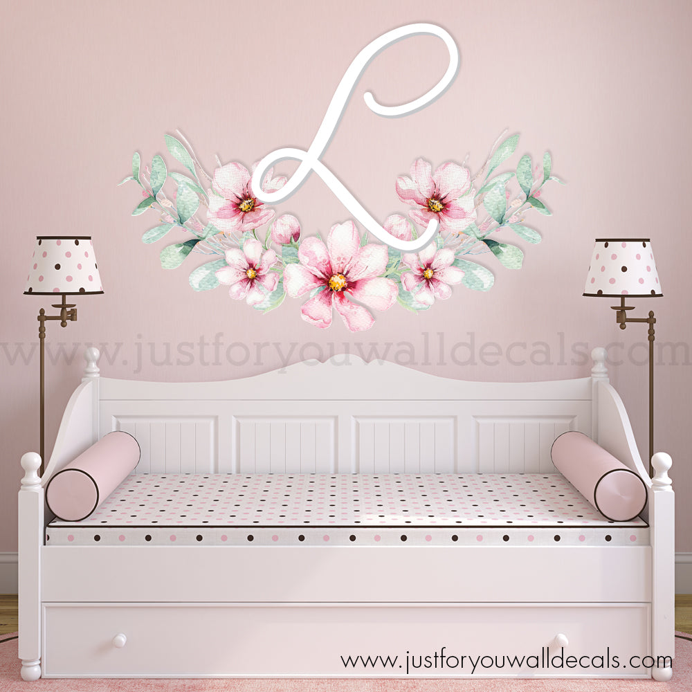 fabric vinyl wall decals, monogram initial and name, removable wall  decoration