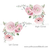 Pink Watercolour Spring Flowers, Corner Wall Decal