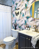 powder room bird peacock feather peel and stick wallpaper removable