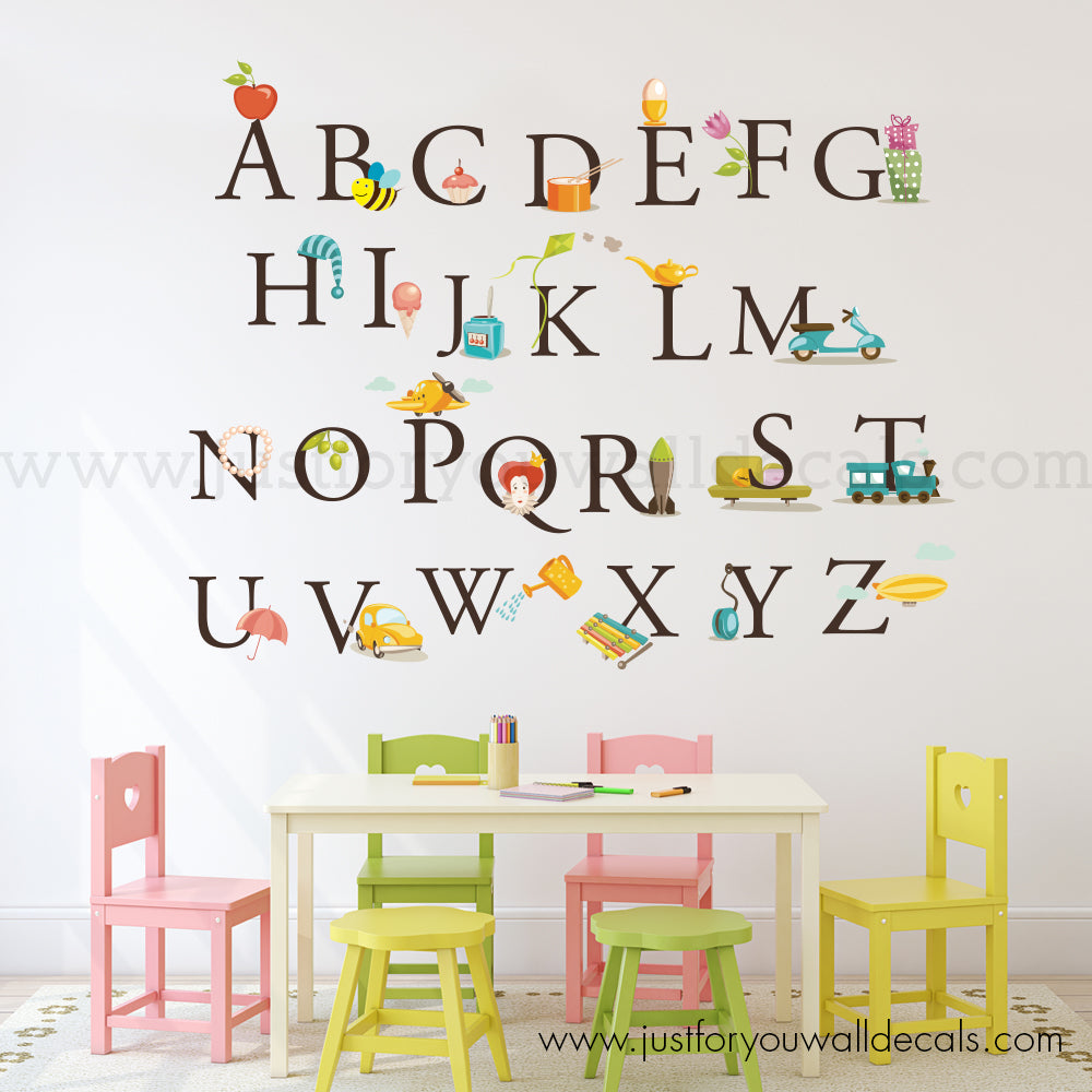 Alphabet Wall Decal, Nursery Wall Decal, Wall Decal, Playroom Wall Decal,  Nursery Wall Art, Nursery Wall Decals, Animal Wall Decals 01-0018 