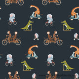 Giraffe Monkey Alligator Animals on bikes wallpaper, baby boy nursery wallpaper peel and stick removable